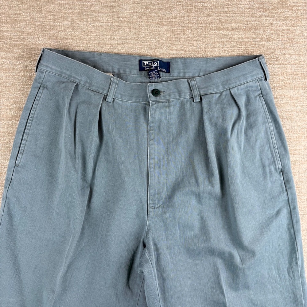 Polo Ralph Lauren Andrew Pant Mens 36x34 Blue Pleated Cotton Chino EUC Americana
